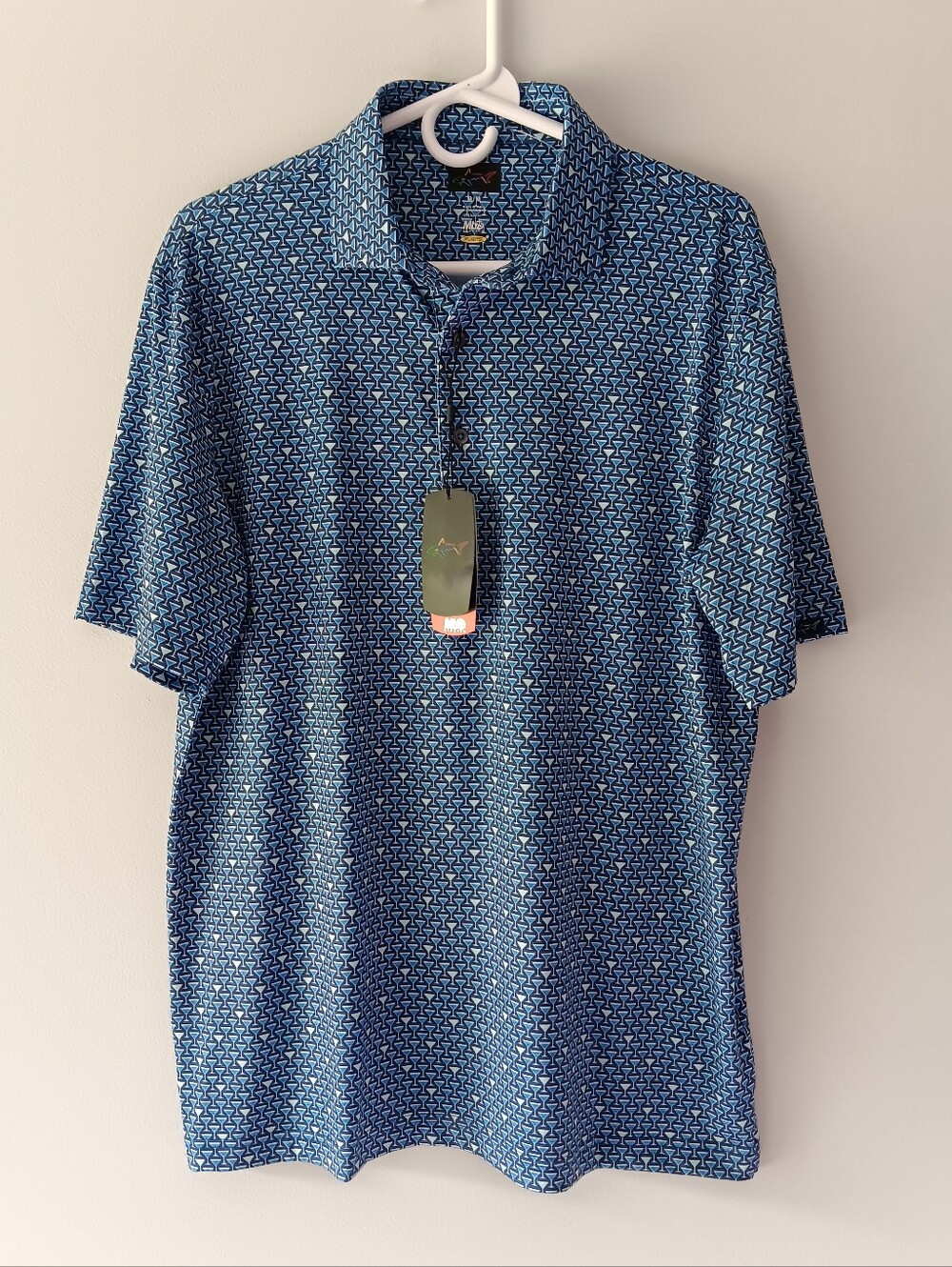 Greg Norman Collection Play Dry Short-Sleeve Polo Cocktails Blue White Medium
